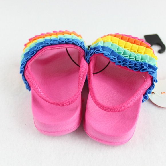 Wonder Nation Ruffle Slide Sandals Baby Girl Size 5,6 Rainbow Pink Ankle Straps - Picture 4 of 5